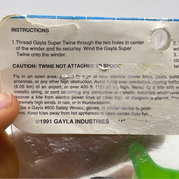 Gayla Kite Twine String Winder 200 Feet GAY815 Green Handle 1991 Vintage Stock - Picture 4 of 4